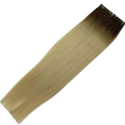 16" Tape Weft #T2 6C Rooted Bronde Human Hair Extensions - Amy