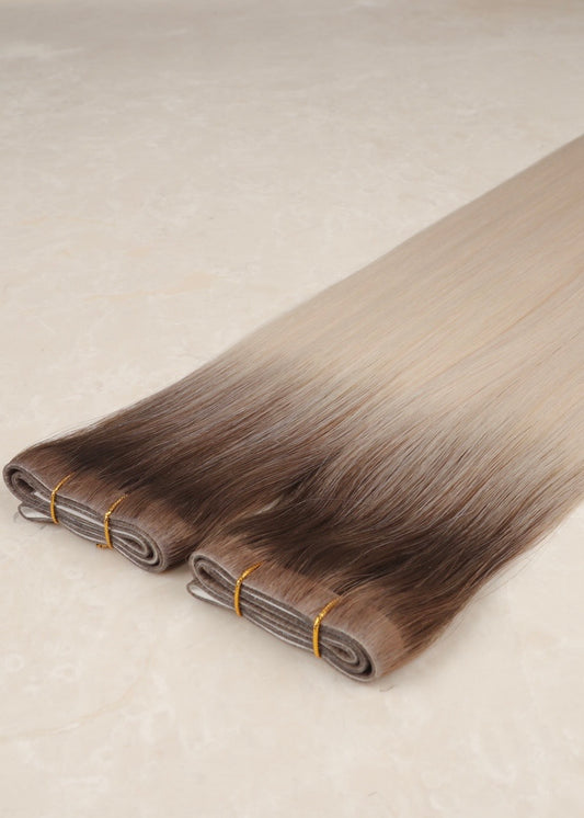 Invisible Tape Weft Human Hair Extensions. Rooted White Blonde #T18/1004