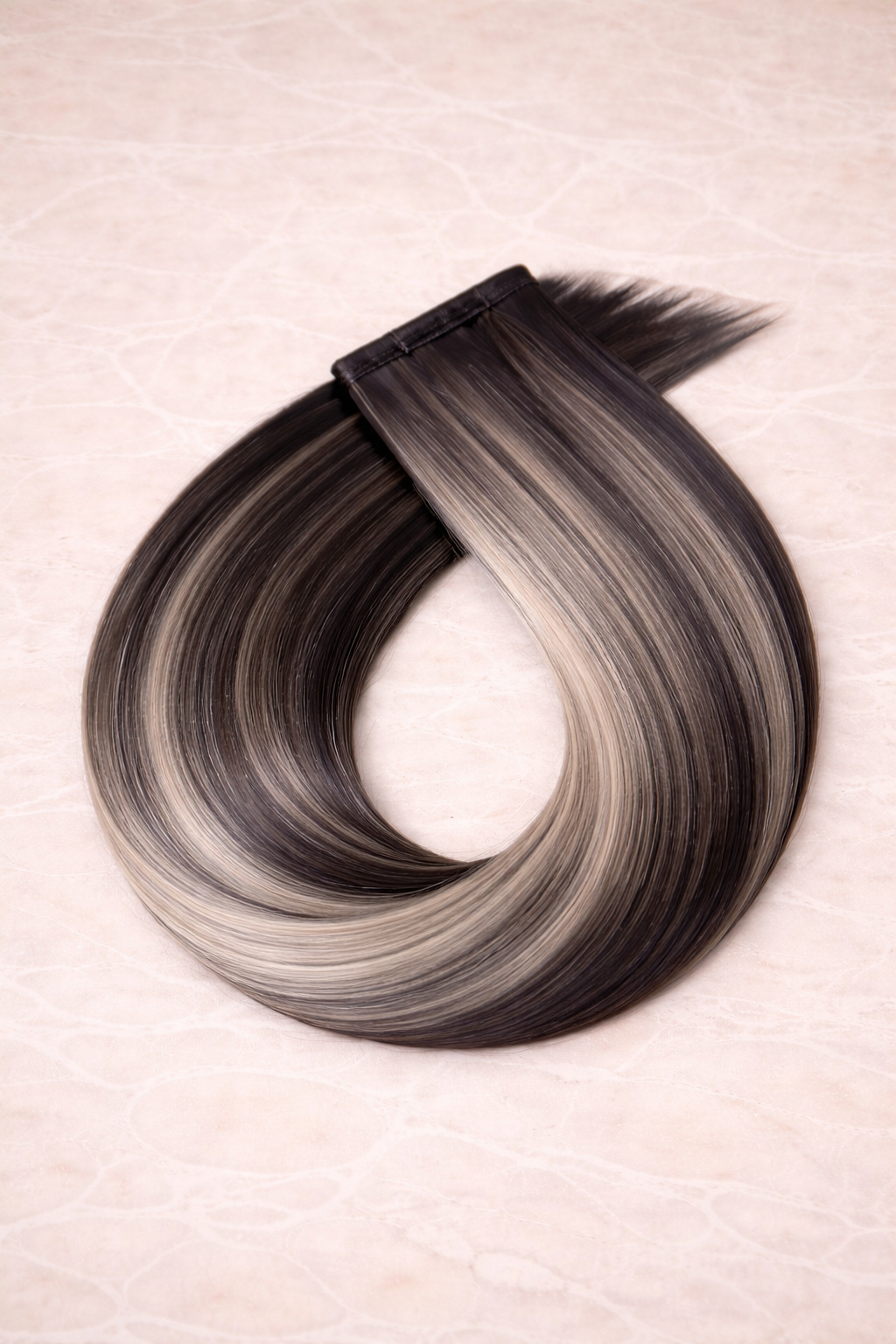 Flat Weft Human Hair Extensions. Dubai #1B/Silver