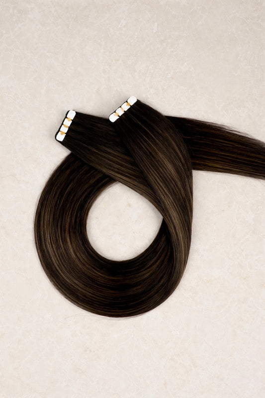 16" Invisible Tape Human Hair Extensions. Creamy Americano #B1b/4/12