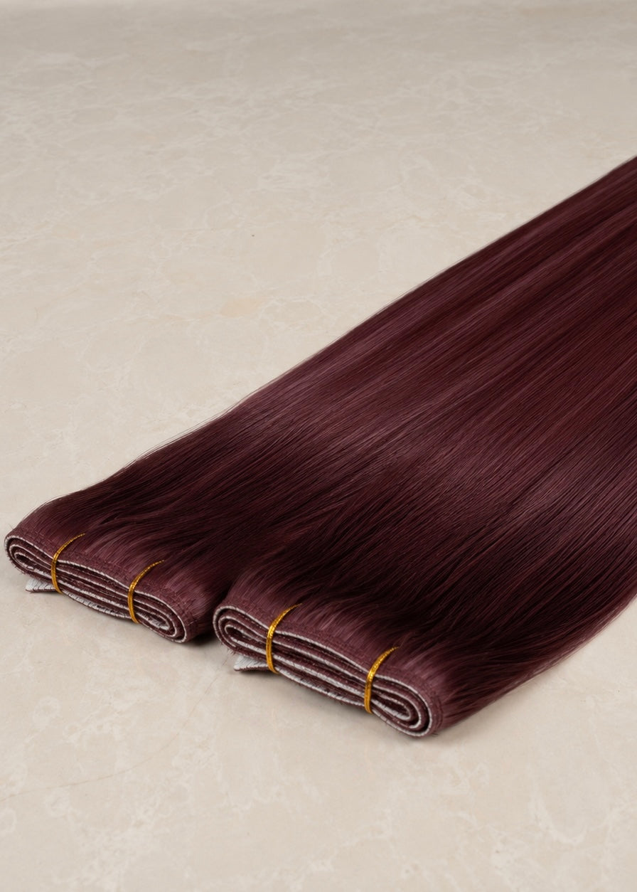 Invisible Tape Weft Human Hair Extensions. Burgundy #32