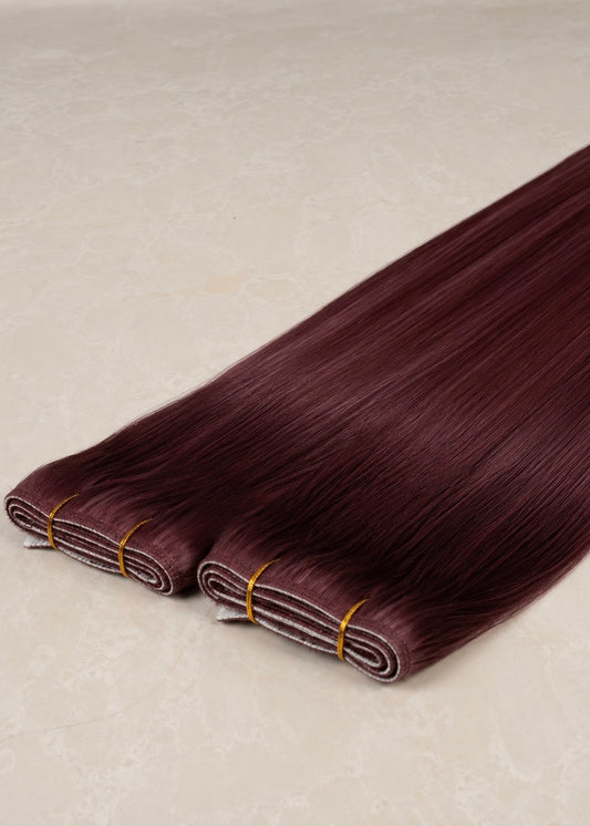 Invisible Tape Weft Human Hair Extensions. Burgundy #32