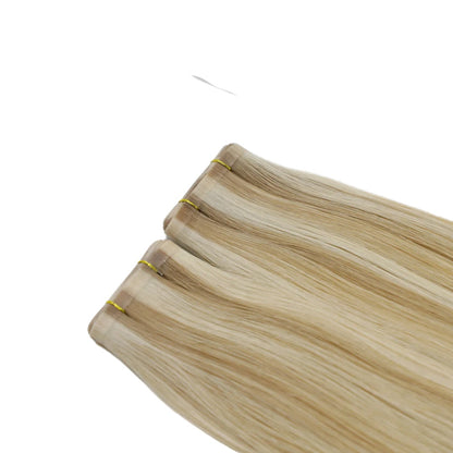 16" Tape Weft #60/12C/5Q Highlighted Blonde Human Hair Extensions - Mariah