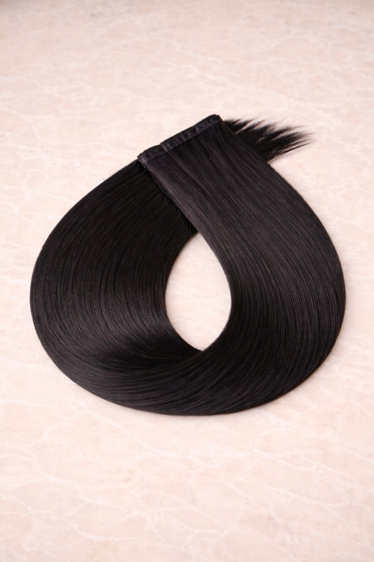 Flat Weft Human Hair Extensions. Natural Black #1B