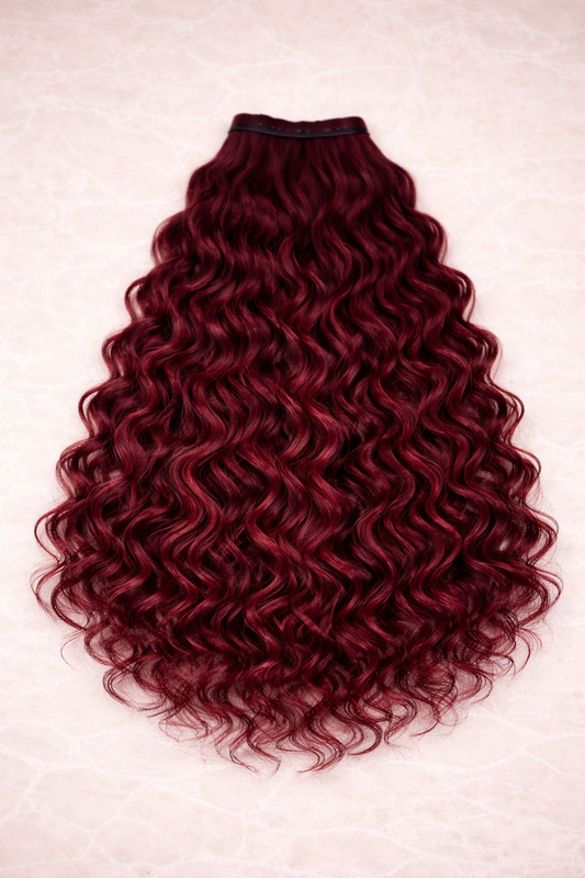 Curly | Wavy Human Hair Extensions. Burgundy