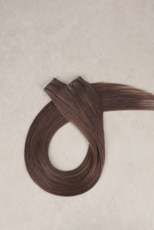 30" Genius Weft Human Hair Extensions. Medium Ash Brown #8