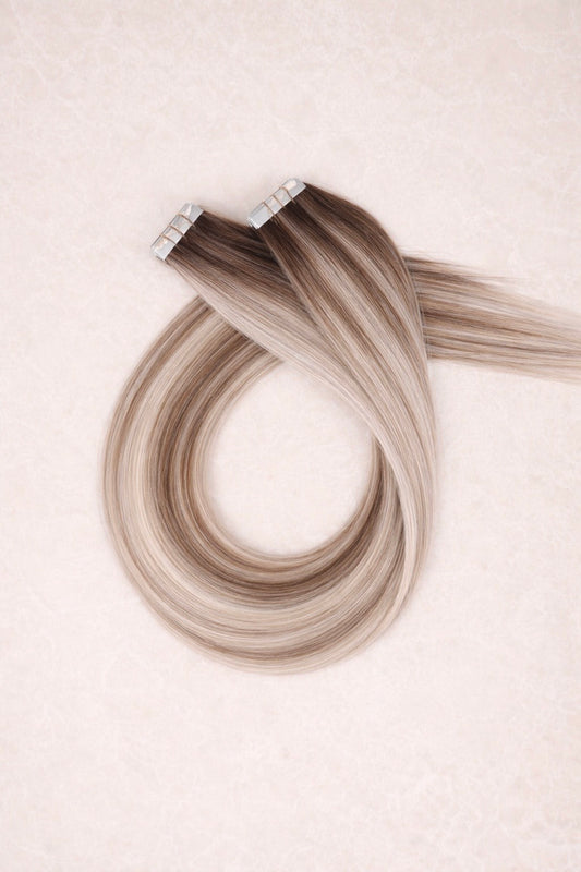 30" Invisible Tape Human Hair Extensions. Rooted Mixed Pearl #B18/1004