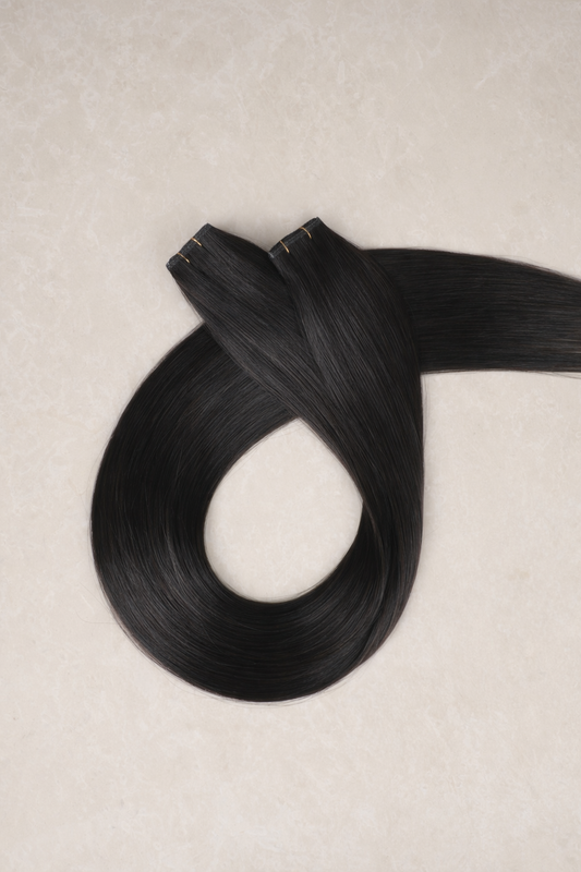 30" Genius Weft Human Hair Extensions. Natural Black #1B