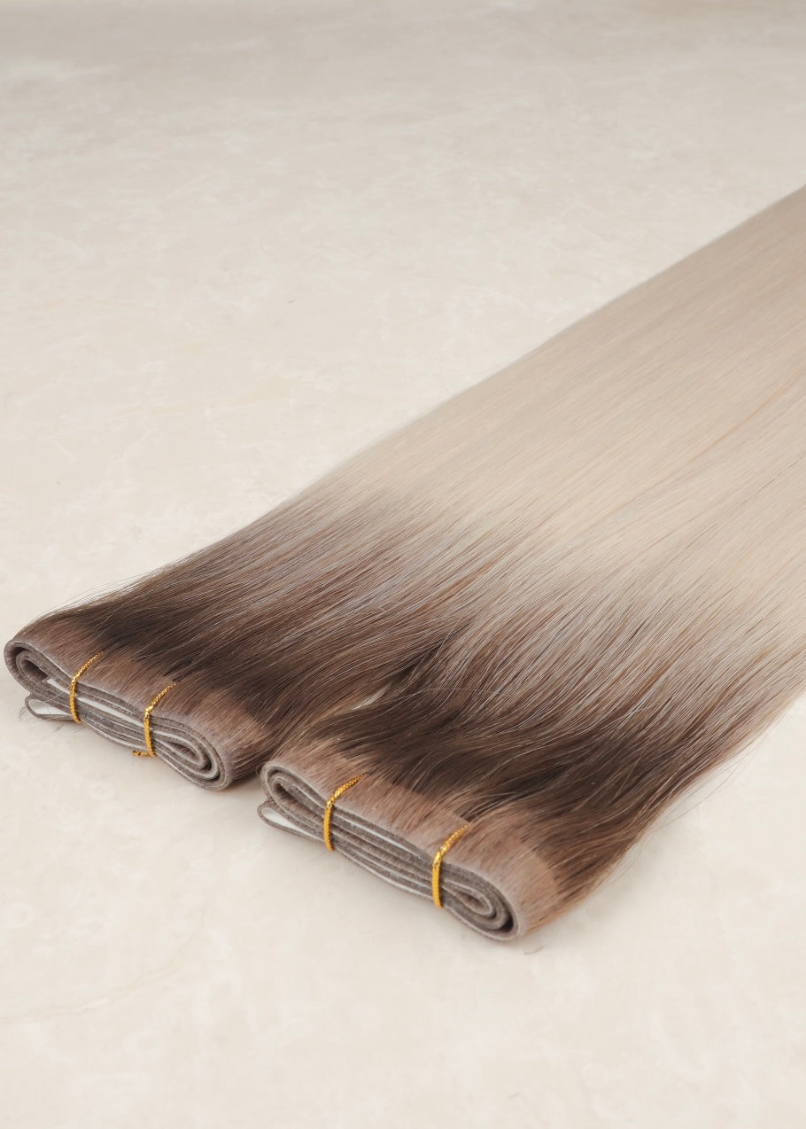 Invisible Tape Weft Human Hair Extensions. Rooted White Blonde #T18/1004