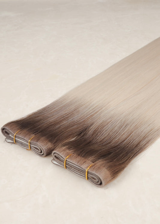 Invisible Tape Weft Human Hair Extensions. Rooted White Blonde #T18/1004