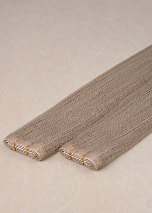 Invisible Tape Weft Human Hair Extensions. Mid Mushroom Blonde