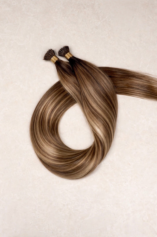 16" Nano Tip Human Hair Extensions. Honey Chocolate #B4/12/18/DB3