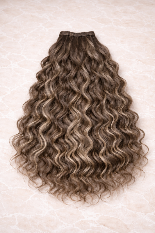 Curly | Wavy Human Hair Extensions. Mocha Melt