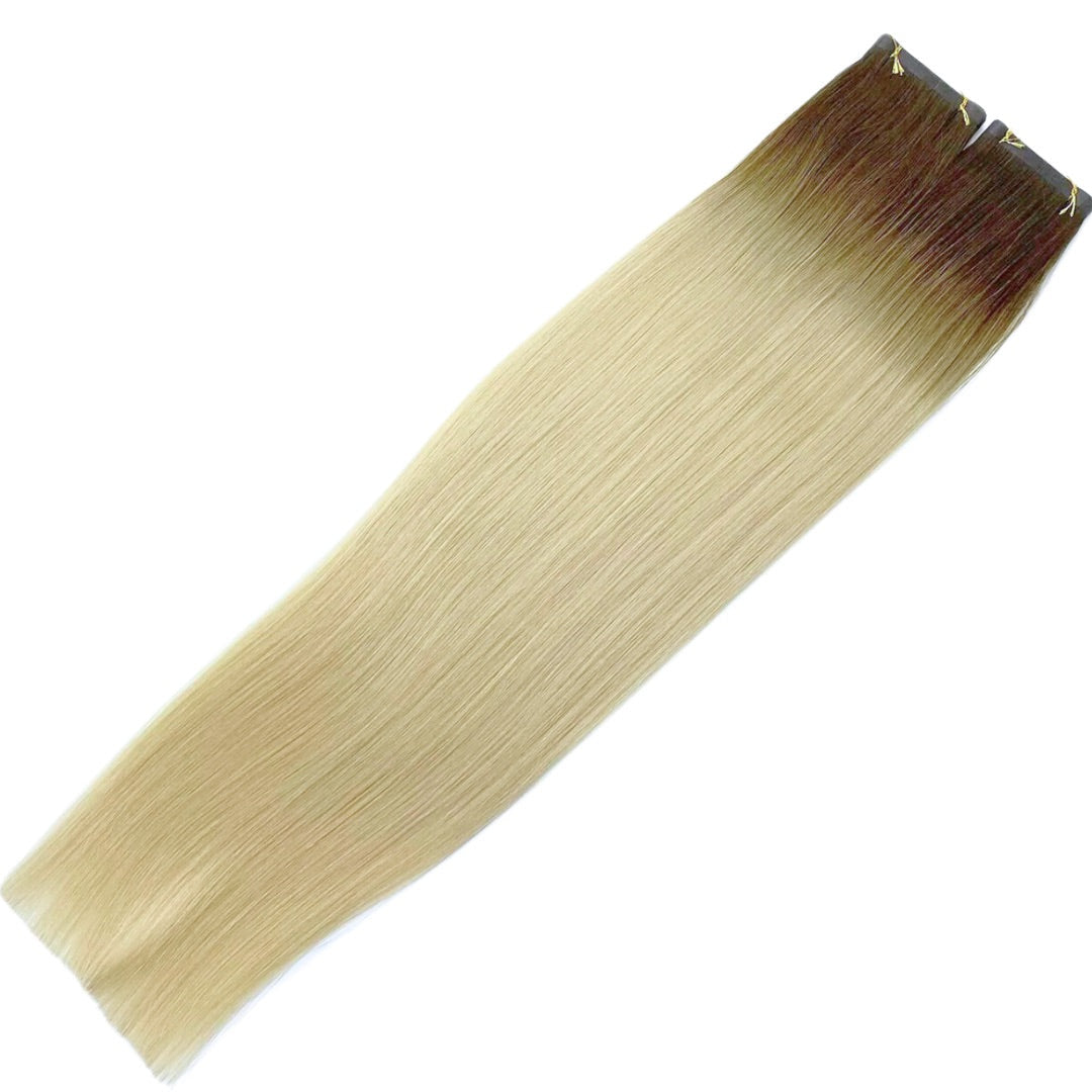30" Tape Weft #T5Q 60 Rooted Platinum Human Hair Extensions - Dolly