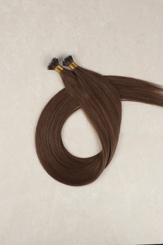 16" Nano Tip Human Hair Extensions. Medium Ash Brown #8