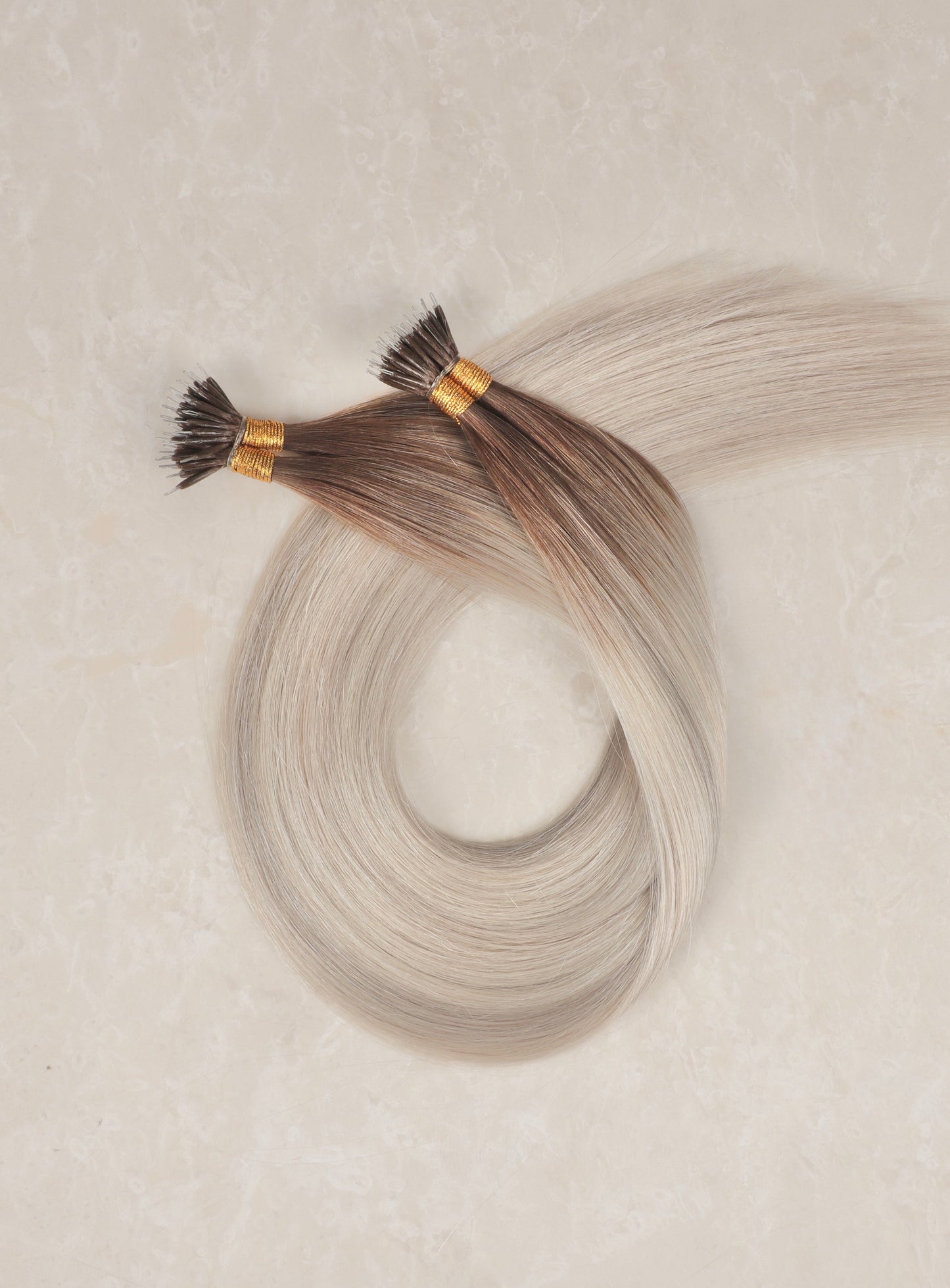 24" Nano Tip Human Hair Extensions. Rooted Snowflake #B18/1004/Silver