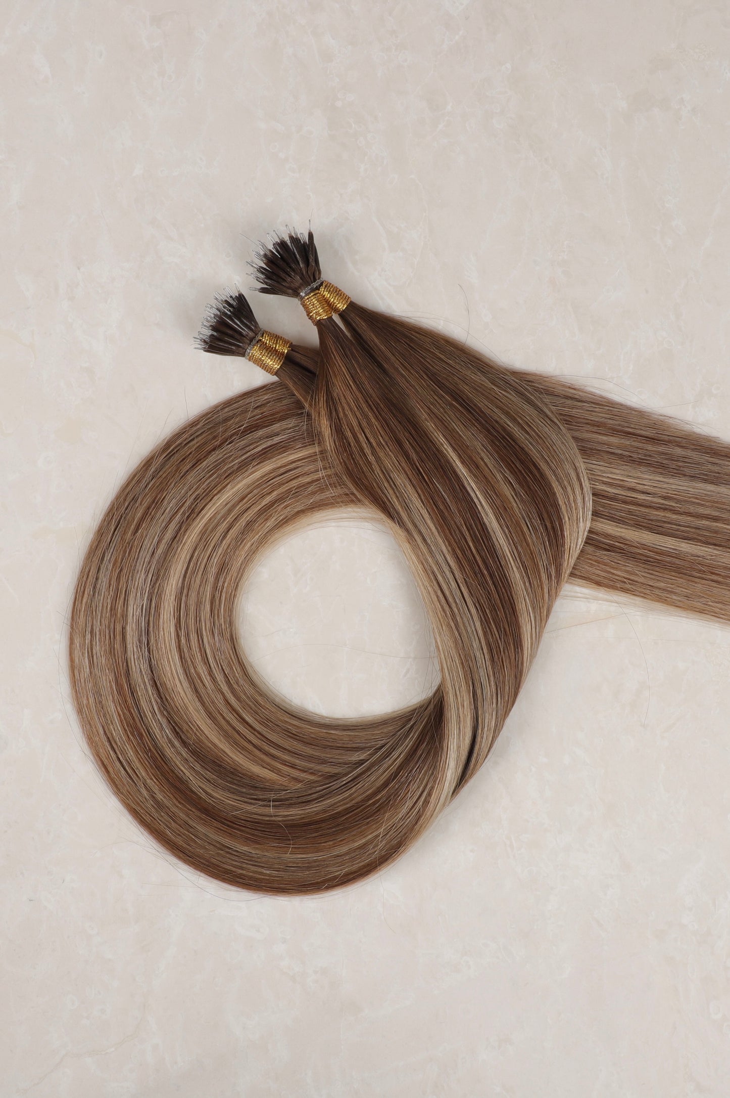 20" Nano Tip Human Hair Extensions. Rooted Highlight Bronde #B18/DB3