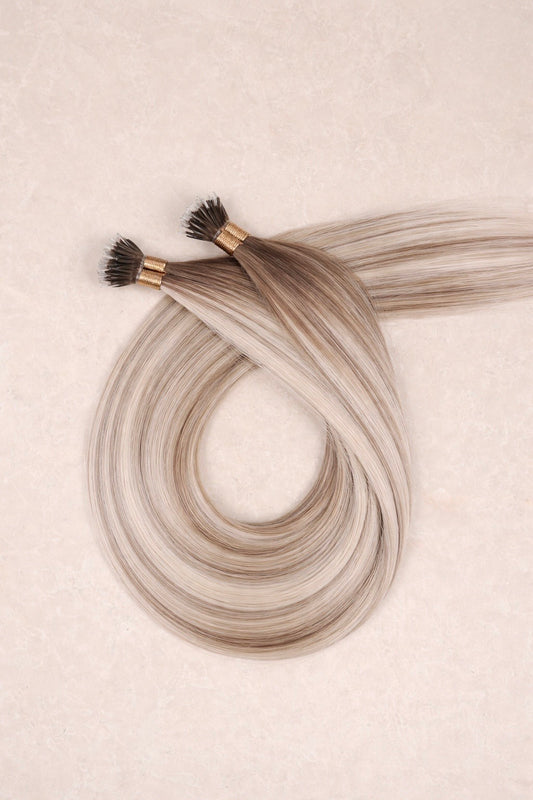 16" Nano Tip Human Hair Extensions. Rooted Mixed Pearl #B18/1004