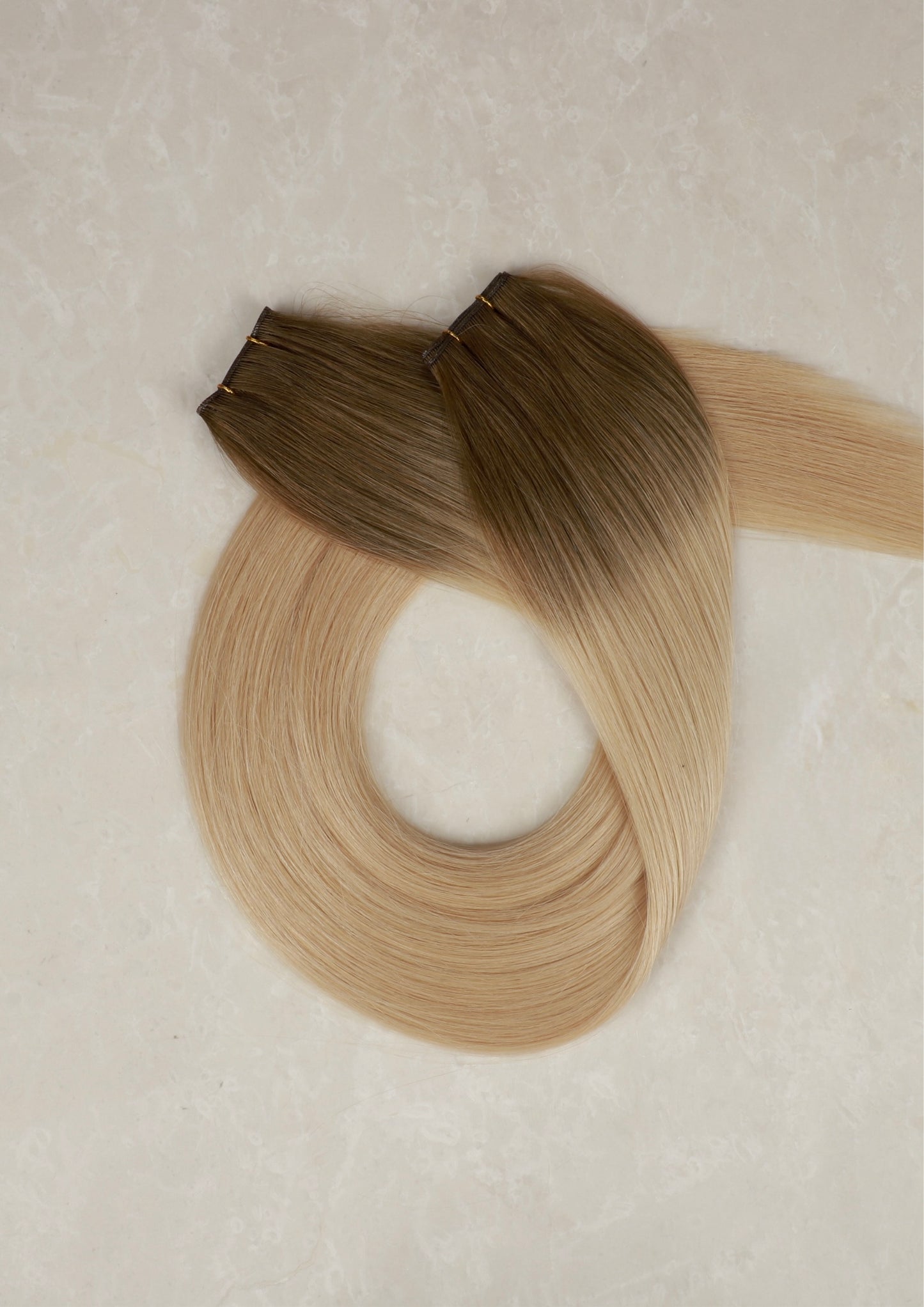 28" Genius Weft Human Hair Extensions. Rooted Bronde #T10/DB4