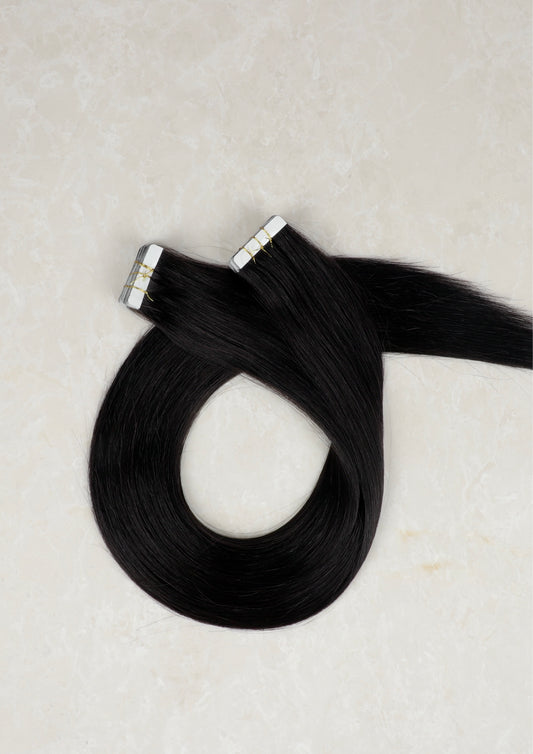 30" Invisible Tape Human Hair Extensions. Jet Black #1