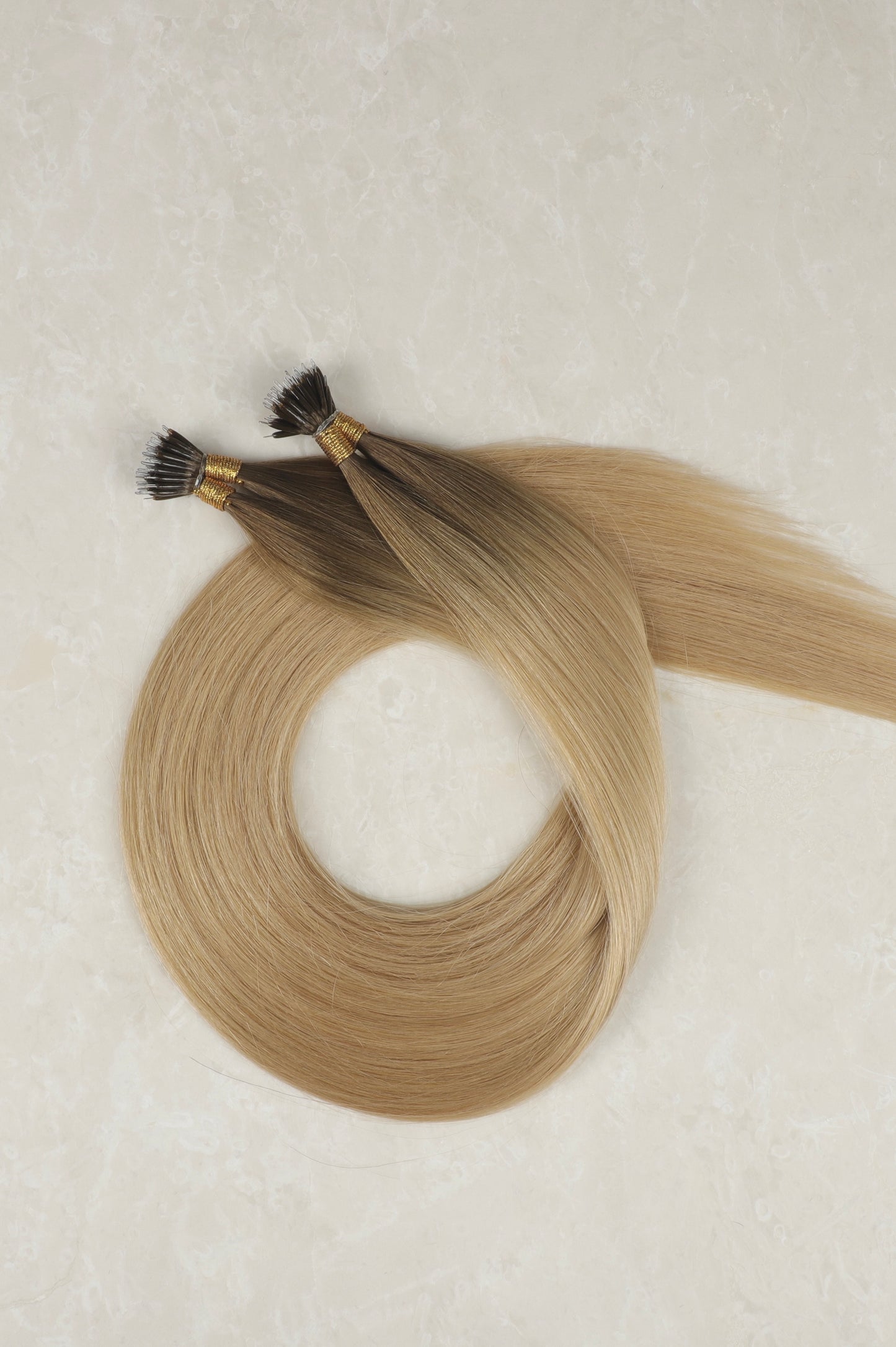 24" Nano Tip Human Hair Extensions. Rooted Bronde #T4/DB4