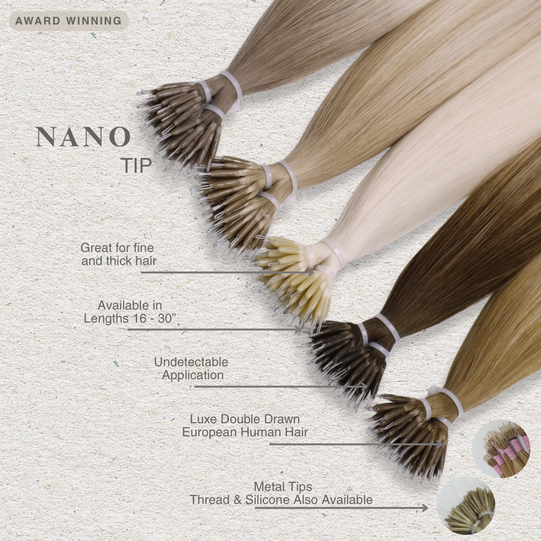 Nano Tip Human Hair Extensions. Luxe Platinum Range 16-18”