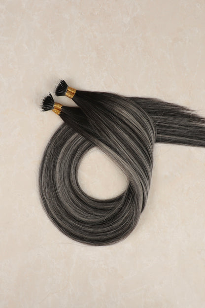 20" Nano Tip Human Hair Extensions. Dubai B1B/Silver