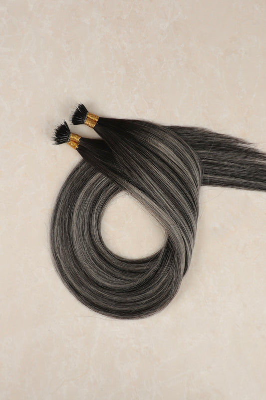 20" Nano Tip Human Hair Extensions. Dubai B1B/Silver