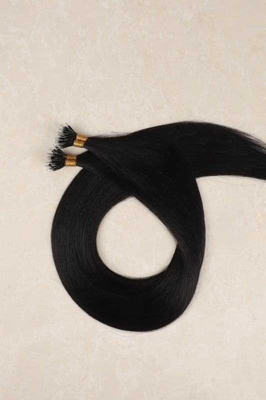 16" Nano Tip Human Hair Extensions. Jet Black #1