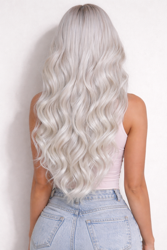 22" Nano Tip Human Hair Extensions. Light Silver