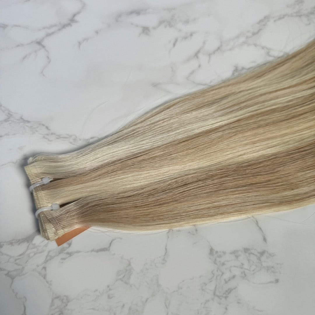 16" Flat Weft #60/12C/5Q Highlighted Blonde Human Hair Extensions - Mariah