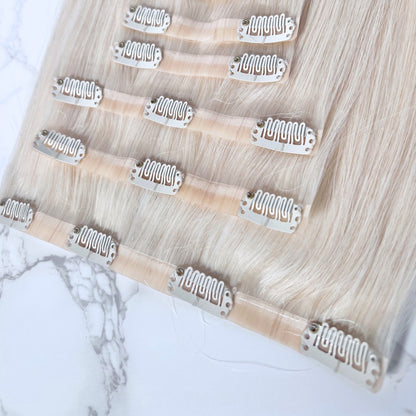 28" Clip In #Pla White Blonde Human Hair Extensions - Rebecca