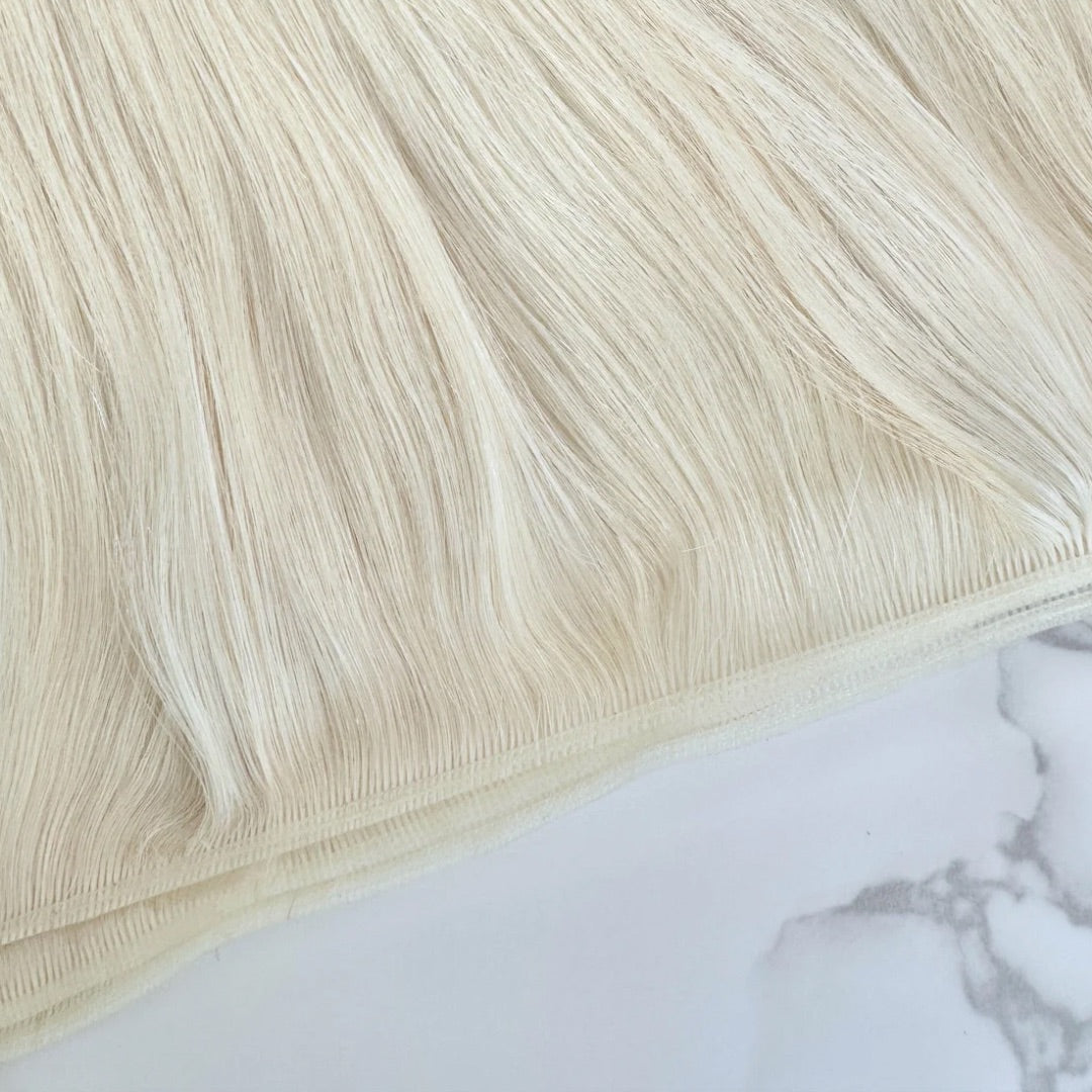 18" Tape Weft #Pla White Blonde Human Hair Extensions - Rebecca