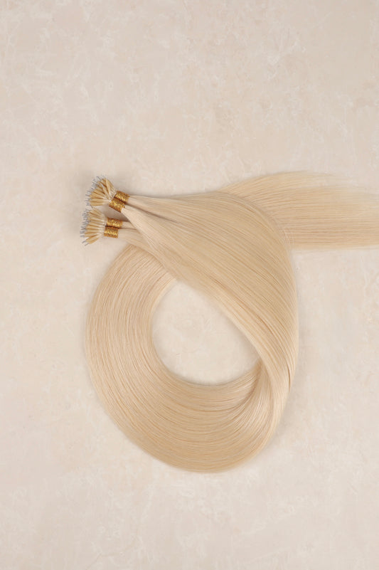 20" Nano Tip Human Hair Extensions. Platinum Blonde #1010