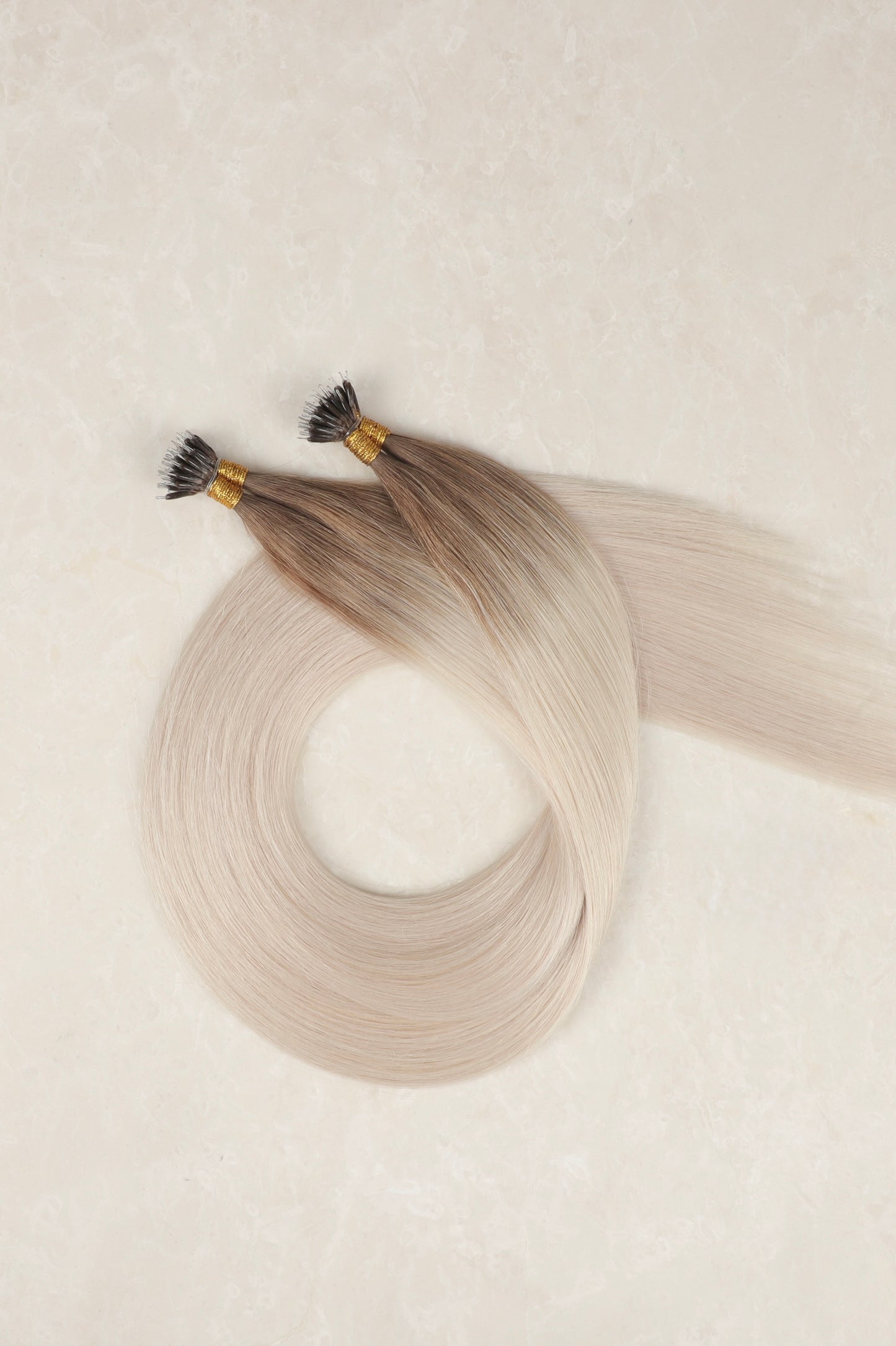 30" Nano Tip Human Hair Extensions. Rooted White Blonde #T18/1004