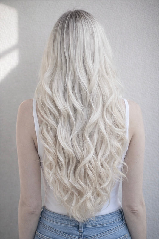 28" Nano Tip Human Hair Extensions. Rooted Light Silver #T18/Light Silver