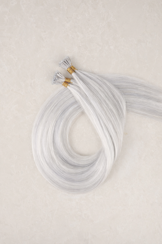 16" Nano Tip Human Hair Extensions. Snowflake #P1004/Silver