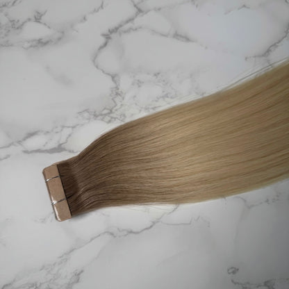 16" Invisible Tape #T2 12C Rooted Champagne Human Hair Extensions - Miley