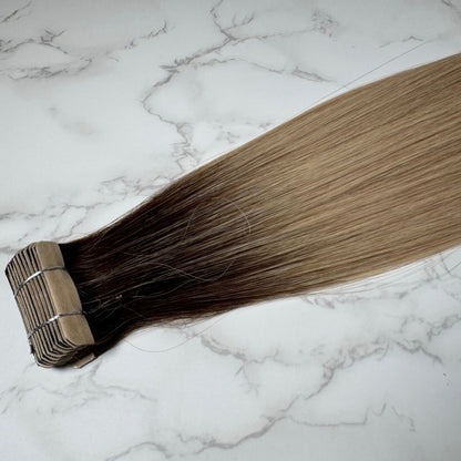 28" Invisible Tape #T2 6C Rooted Bronde Human Hair Extensions - Amy