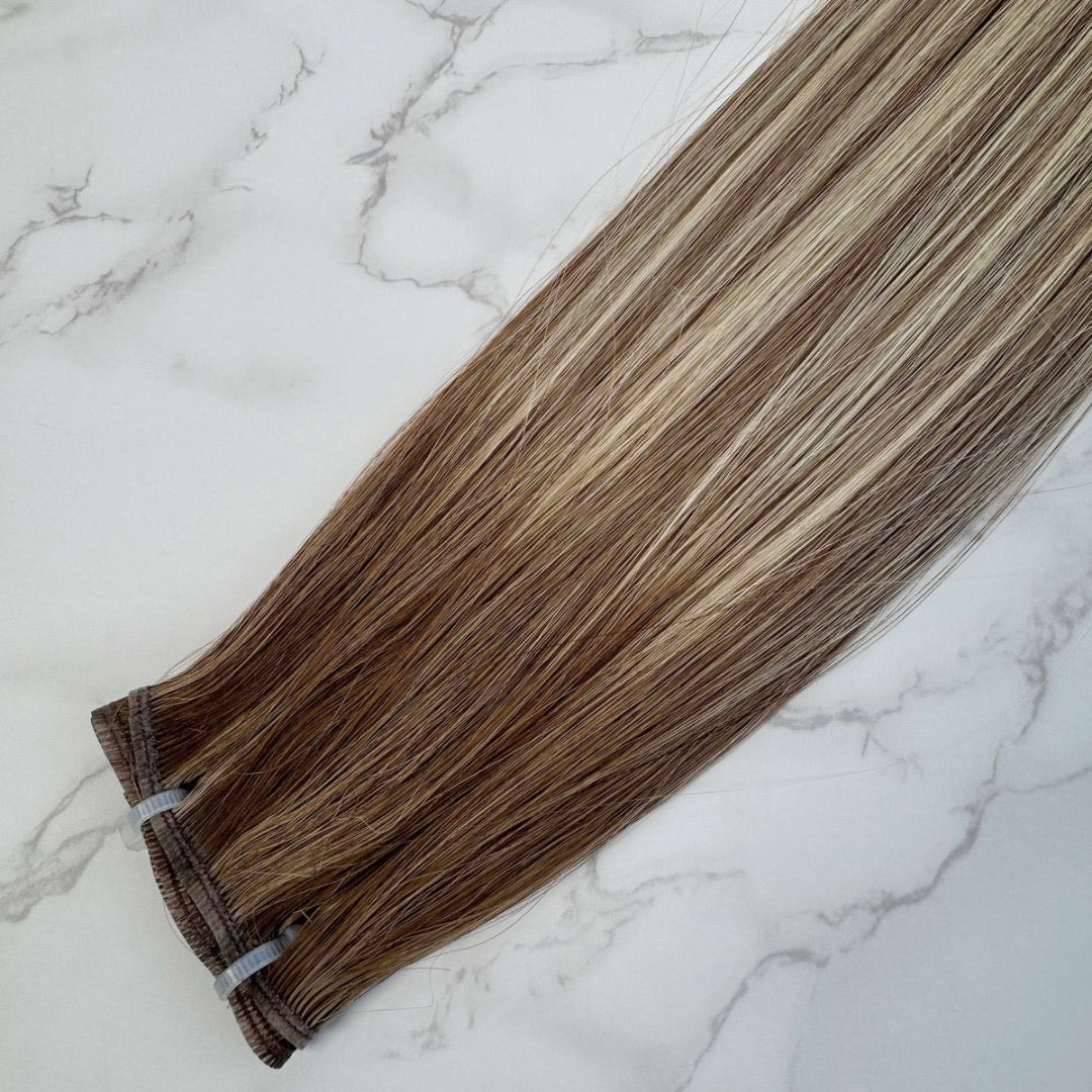 16" Flat Weft #T4Q 4Q/12C Creamy Nutmeg Human Hair Extensions - Ariana