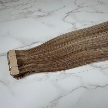 28" Invisible Tape #T4Q 4Q/12C Creamy Nutmeg Human Hair Extensions - Ariana