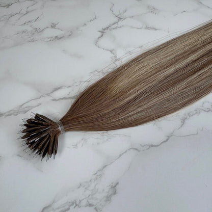 28" Nano Tip #T4Q 4Q/12C Creamy Nutmeg Human Hair Extensions - Ariana