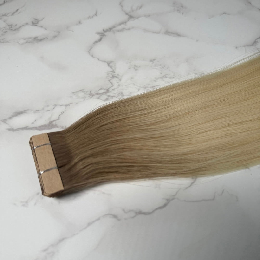 16" Invisible Tape #T5Q 60 Rooted Platinum Human Hair Extensions - Dolly