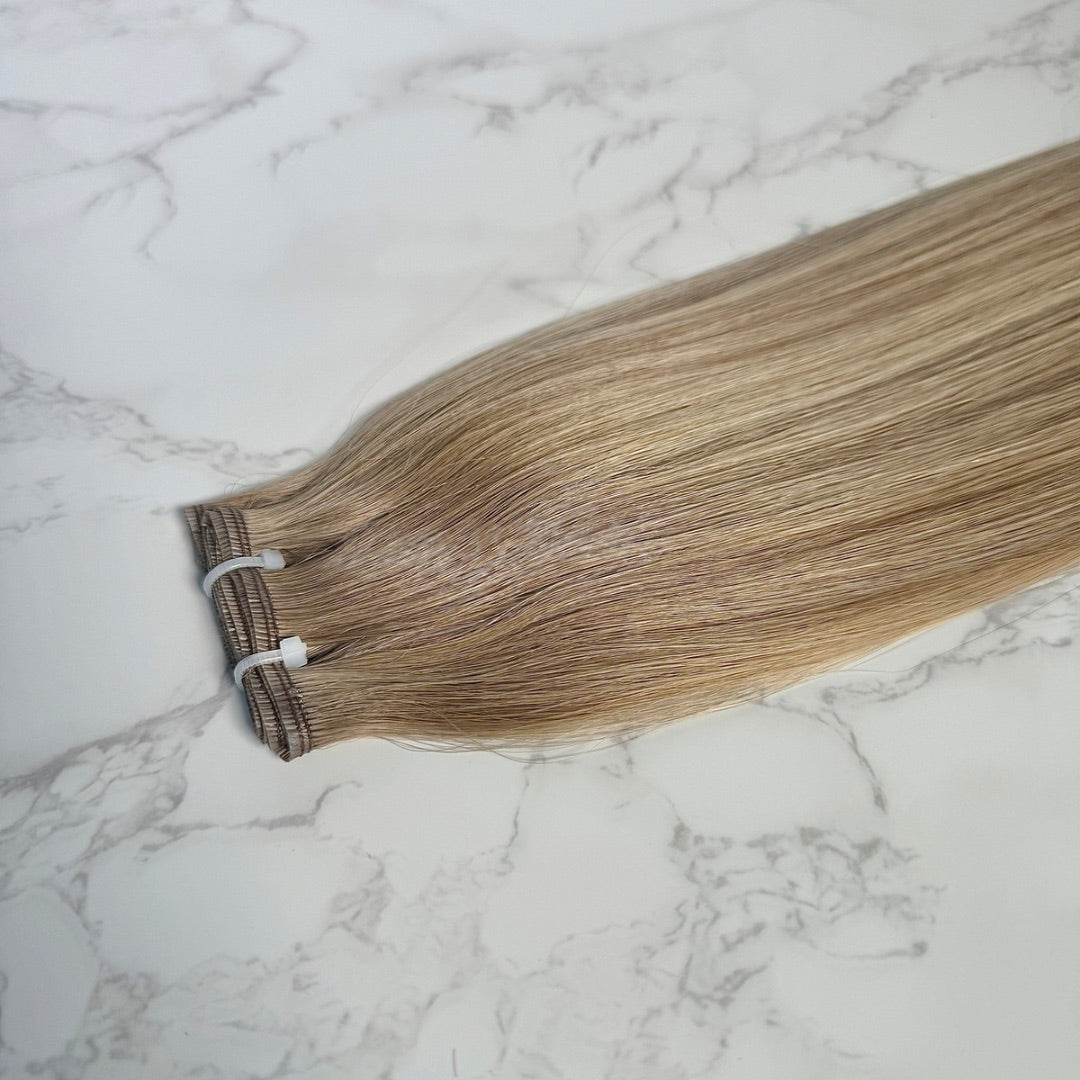 16" Flat Weft #T6.2 6.2/9C/PLA Bohemian Bronde Human Hair Extensions - Bianca