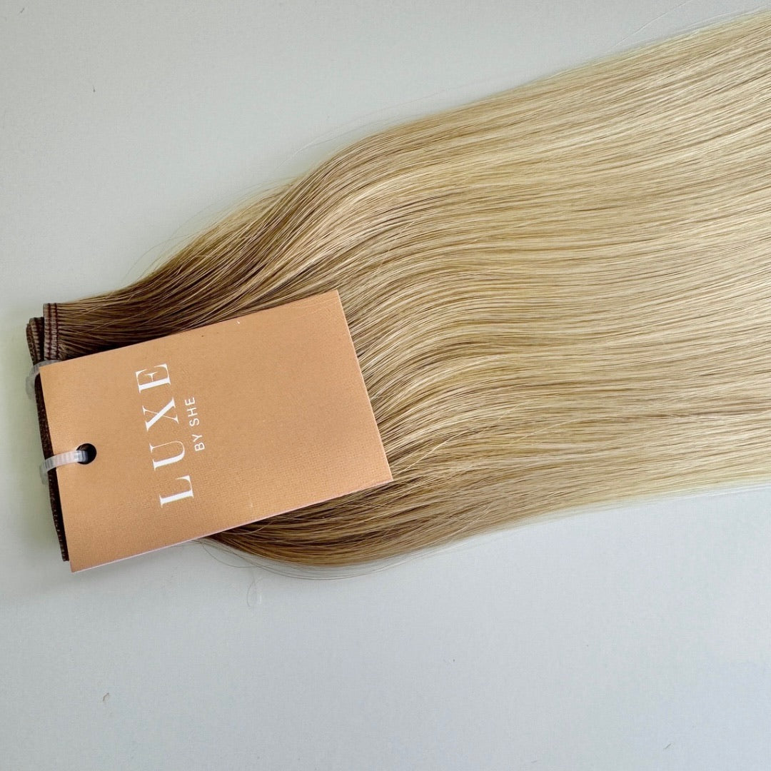 16" Flat Weft #T6.2 Pla Rooted White Blonde Human Hair Extensions - Celine