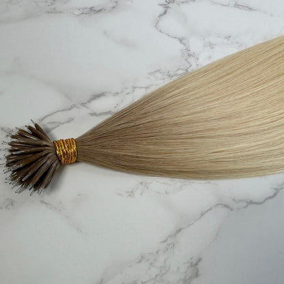 16" Nano Tip #T6.2 Pla Rooted White Blonde Human Hair Extensions - Celine