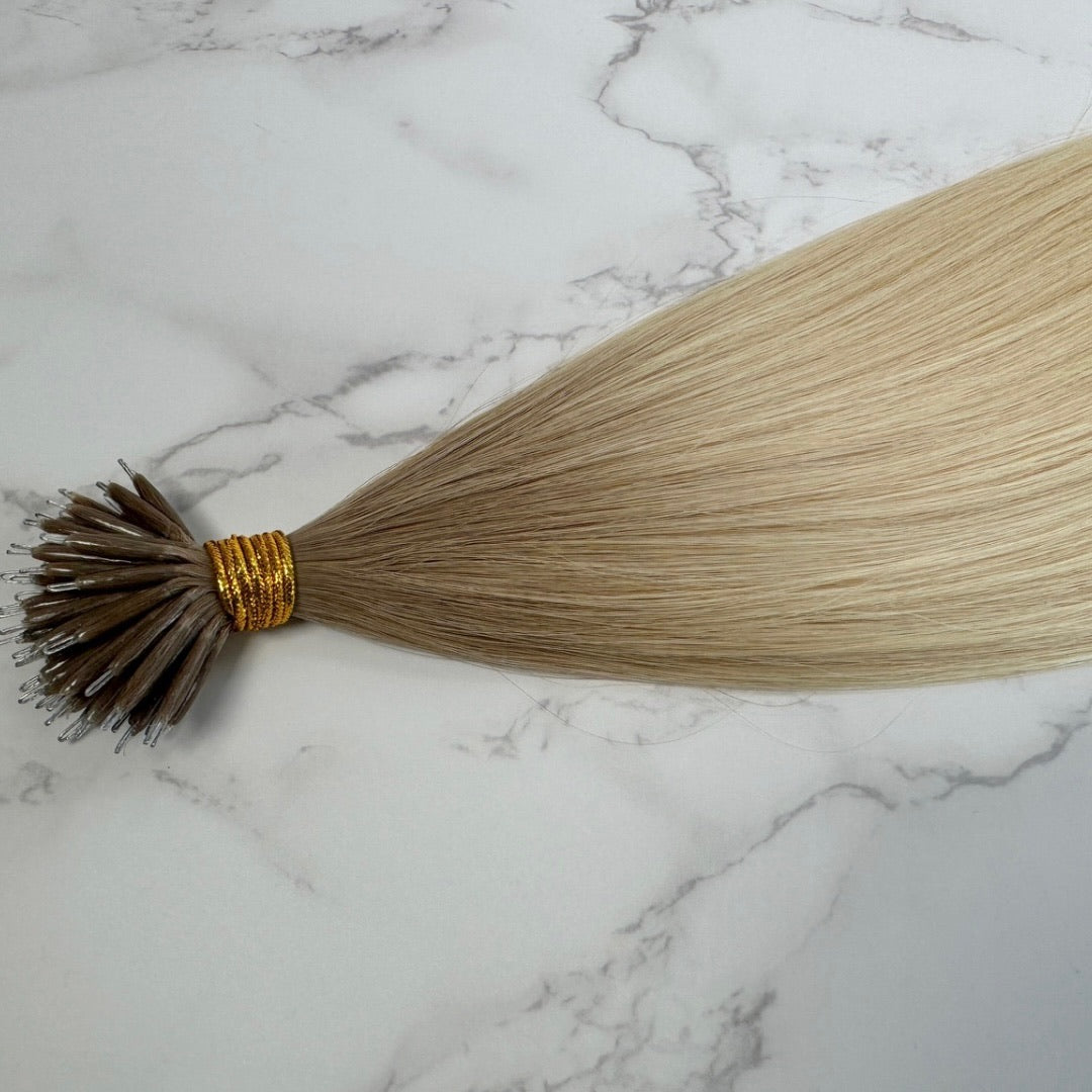 28" Nano Tip #T6.2 Pla Rooted White Blonde Human Hair Extensions - Celine