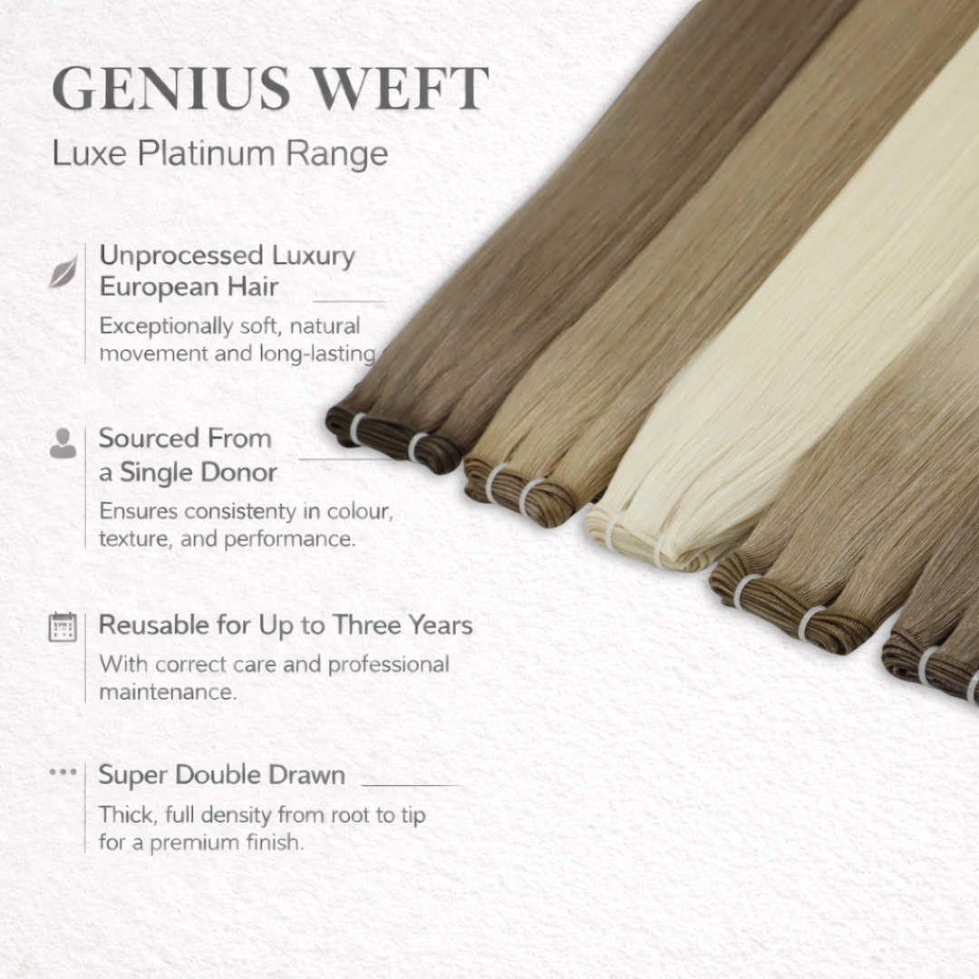 Genius Weft Human Hair Extensions. Luxe Platinum Range