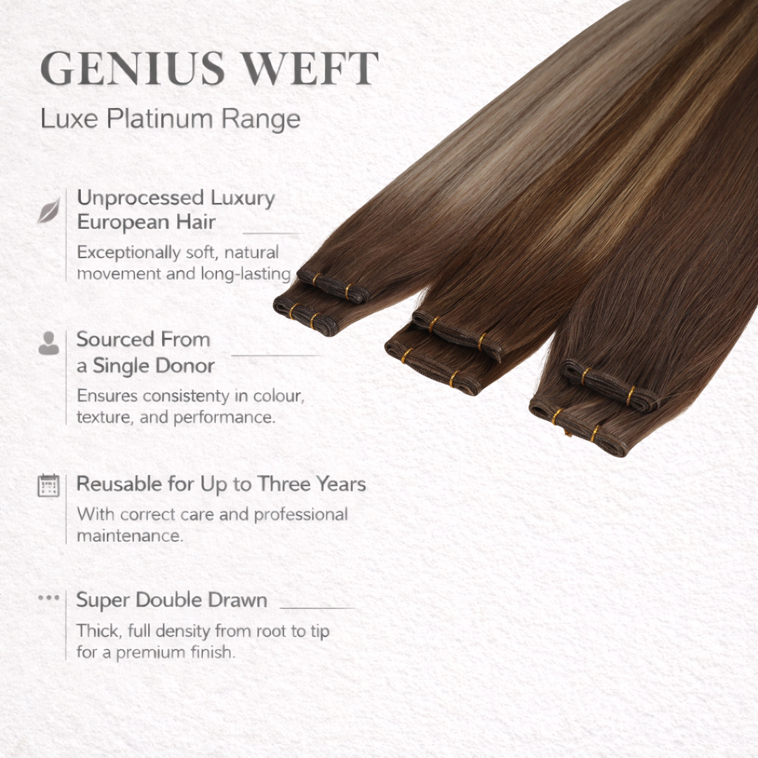 Genius Weft Human Hair Extensions. Luxe Platinum Range