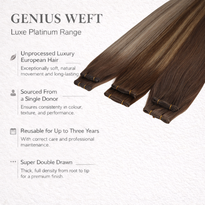 Genius Weft Human Hair Extensions. Luxe Platinum Range